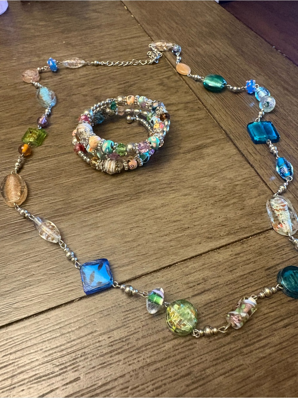 Premier designs Multicolor Beaded Glass Necklace and Coil Bracelet Set